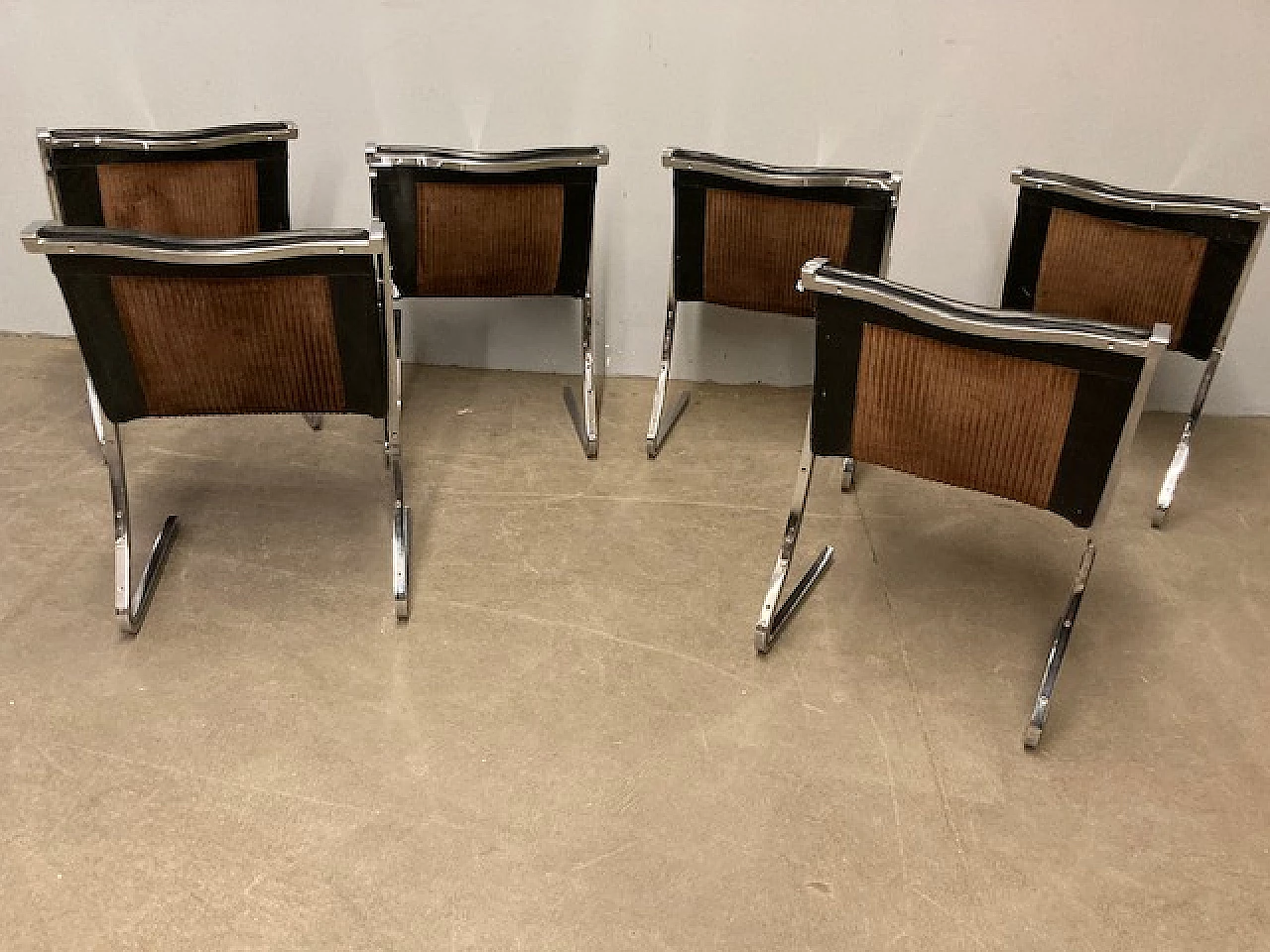 6 Chromed metal and leather chairs by Fumagalli, 1970s 10