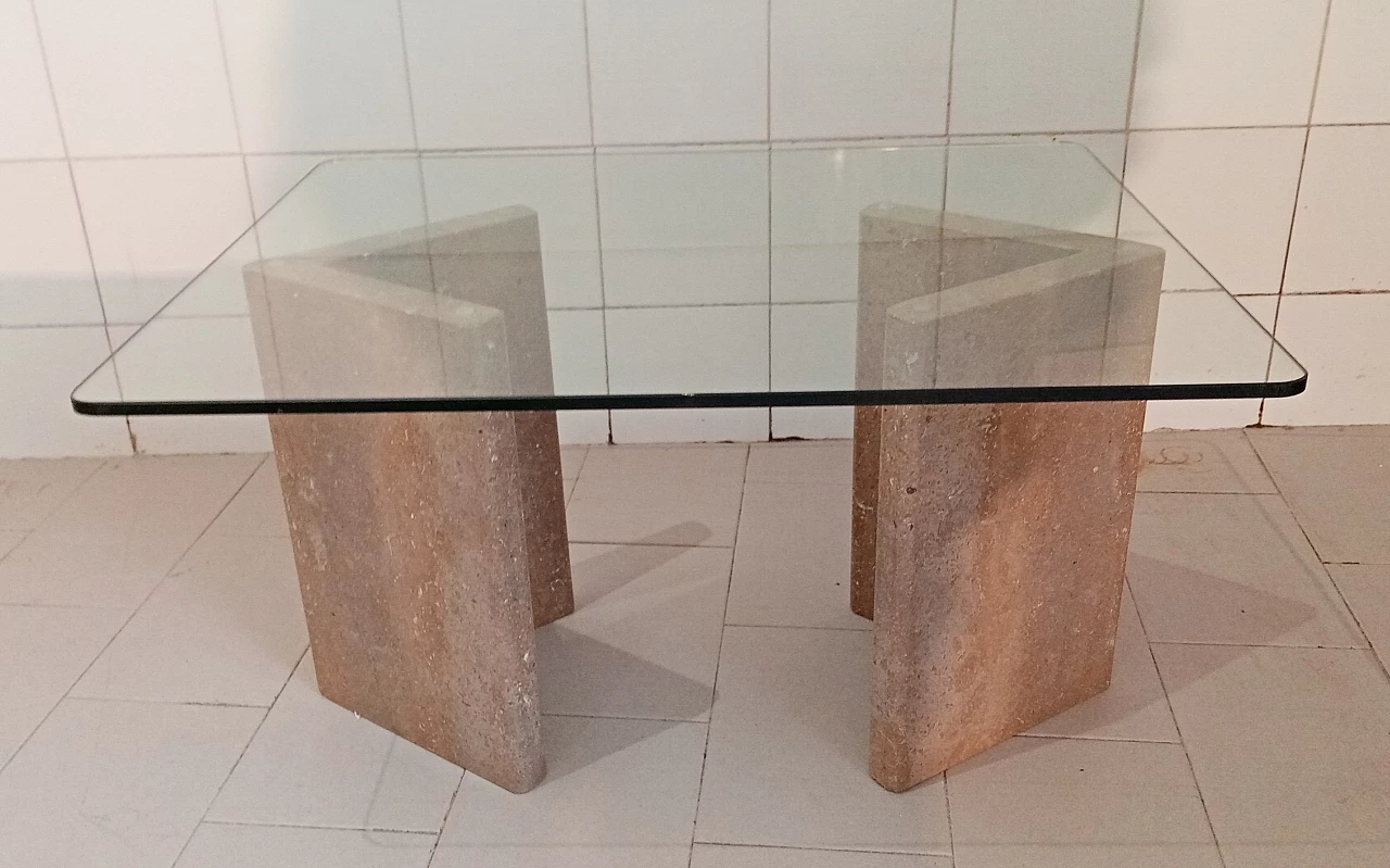 Glass and travertine coffee table, 1980s 1