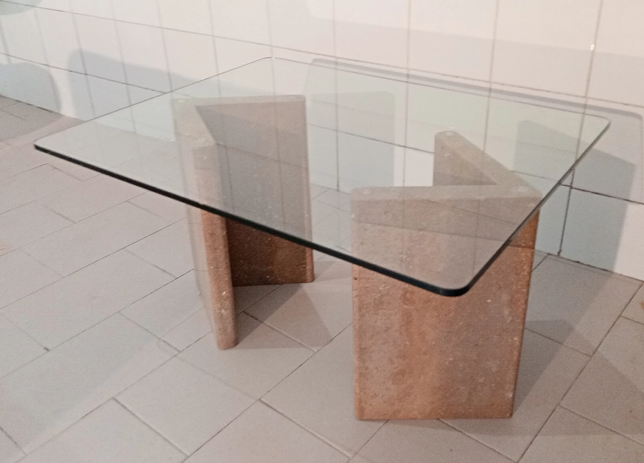 Glass and travertine coffee table, 1980s 2