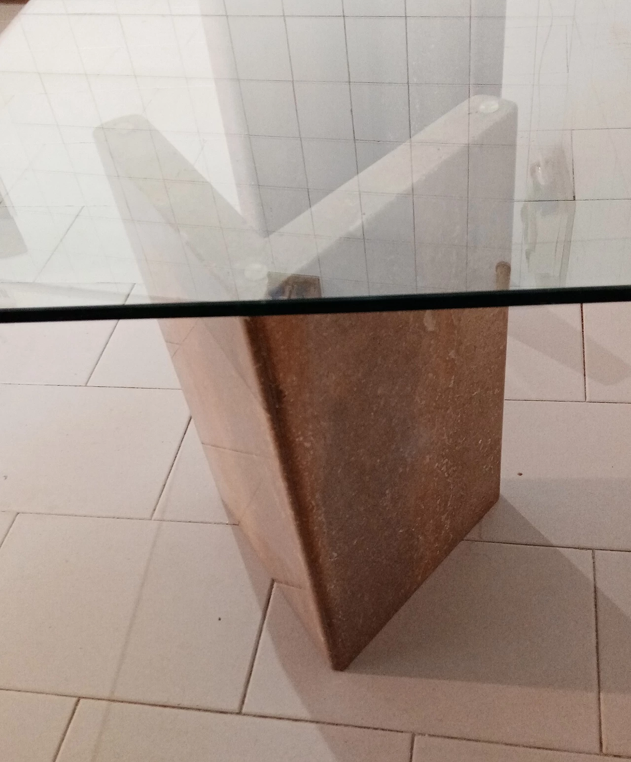 Glass and travertine coffee table, 1980s 4