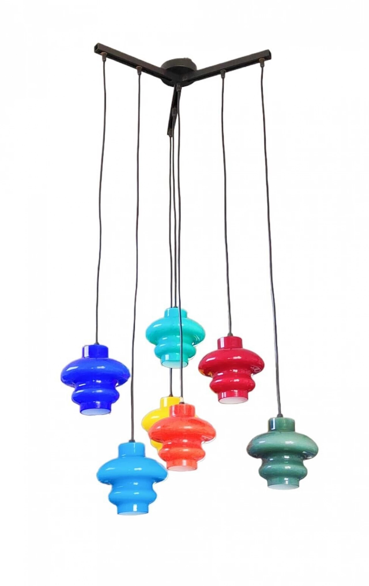 Lampadario a sette luci in vetro di Murano multicolore, anni '60 1