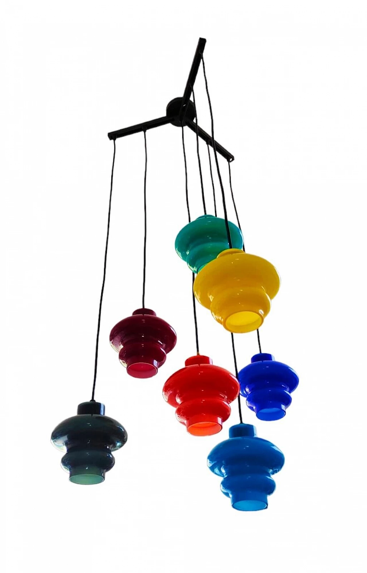 Lampadario a sette luci in vetro di Murano multicolore, anni '60 4