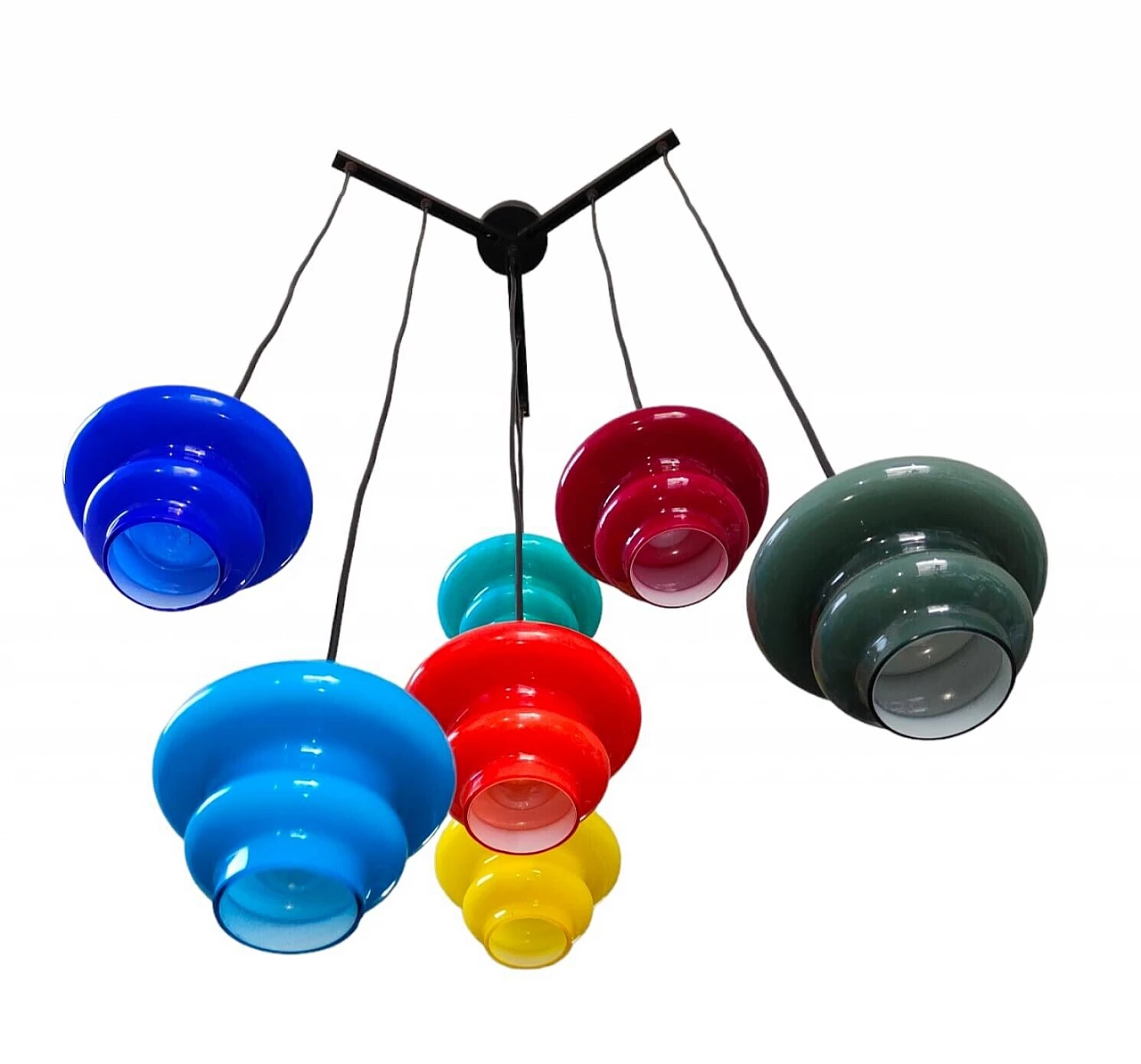 Lampadario a sette luci in vetro di Murano multicolore, anni '60 6