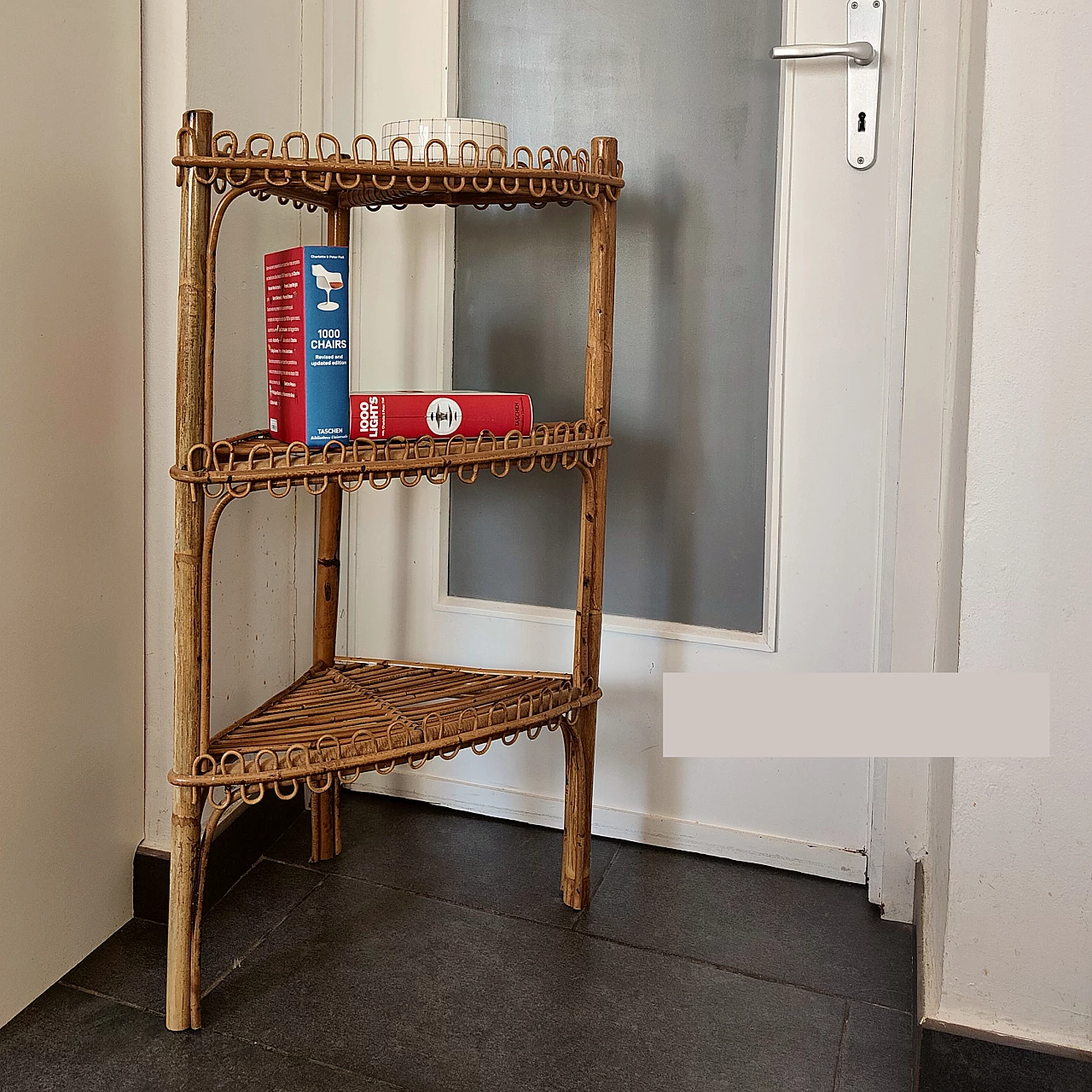 Three-shelf bamboo corner bookcase, 1970s 6