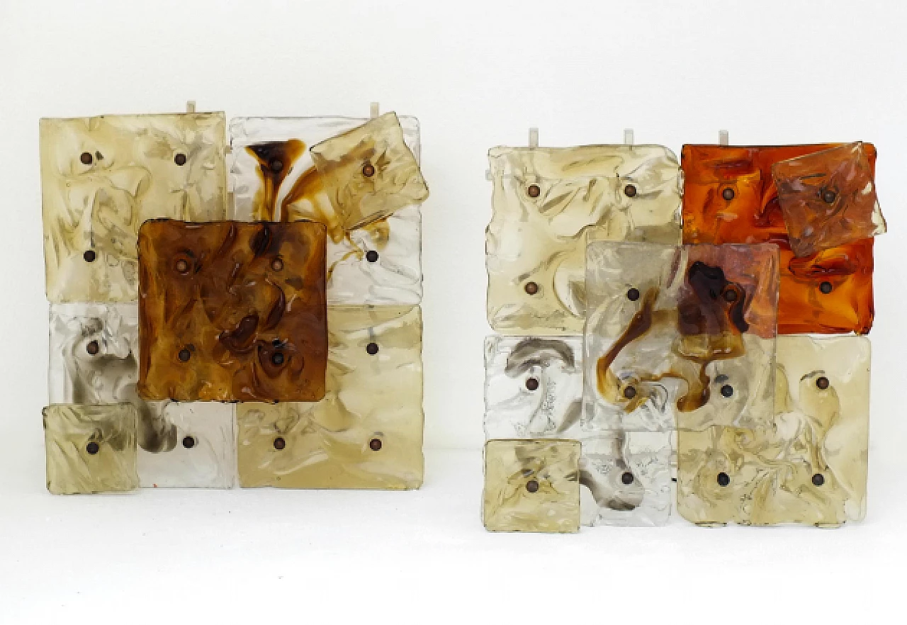 Coppia di applique patchwork in vetro di Toni Zuccheri per Venini, anni '70 3