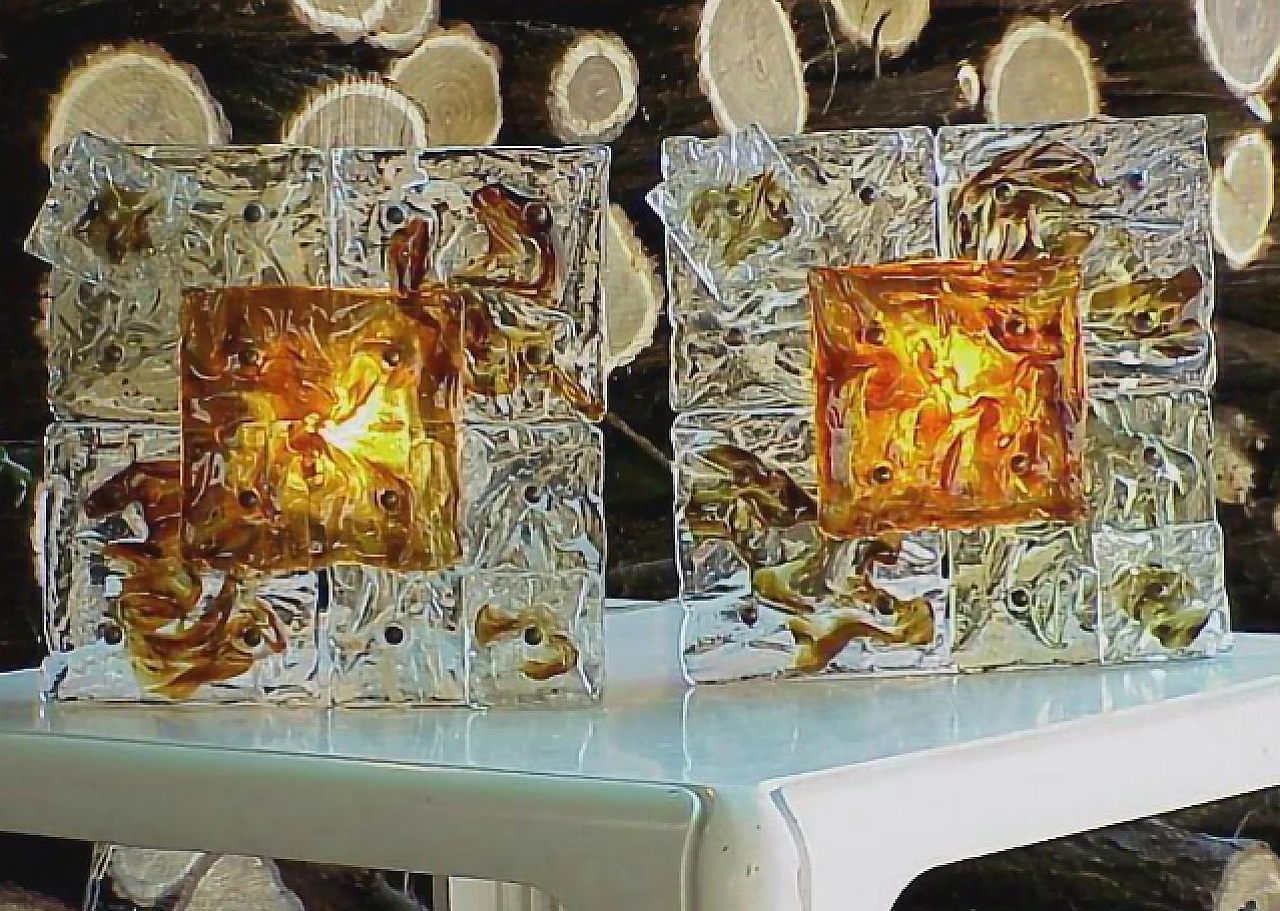 Coppia di applique patchwork in vetro di Toni Zuccheri per Venini, anni '70 6