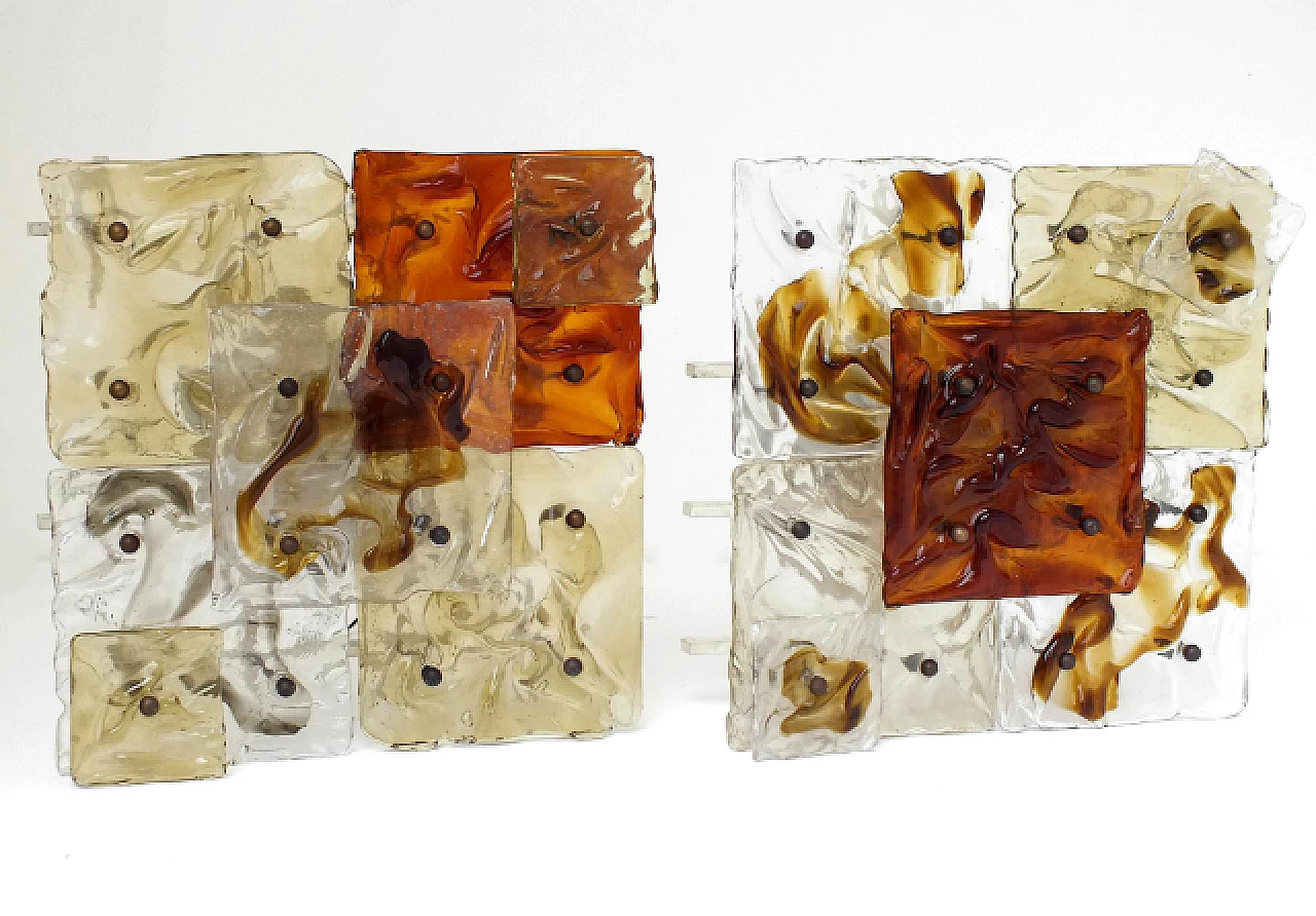 Coppia di applique patchwork in vetro di Toni Zuccheri per Venini, anni '70 9