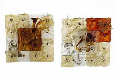 Coppia di applique patchwork in vetro di Toni Zuccheri per Venini, anni '70