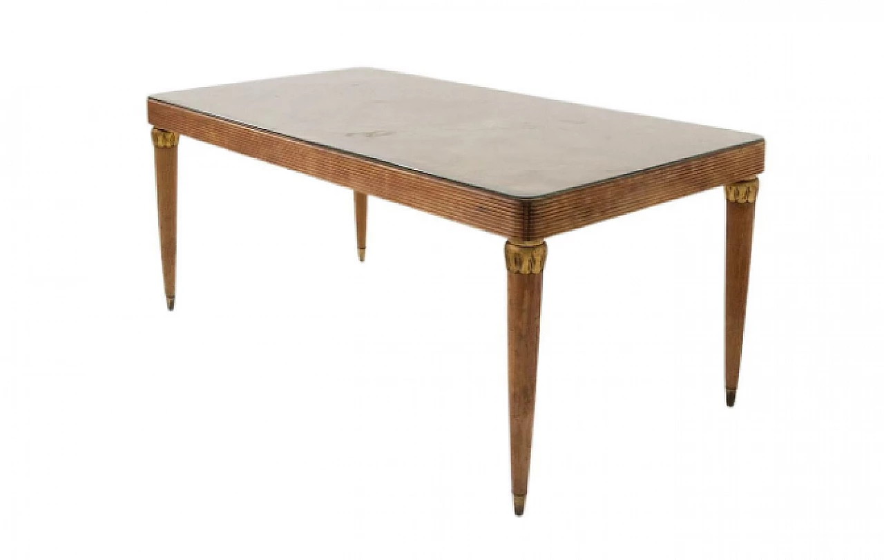 Wood, glass and brass table by Paolo Buffa, 1950s 1