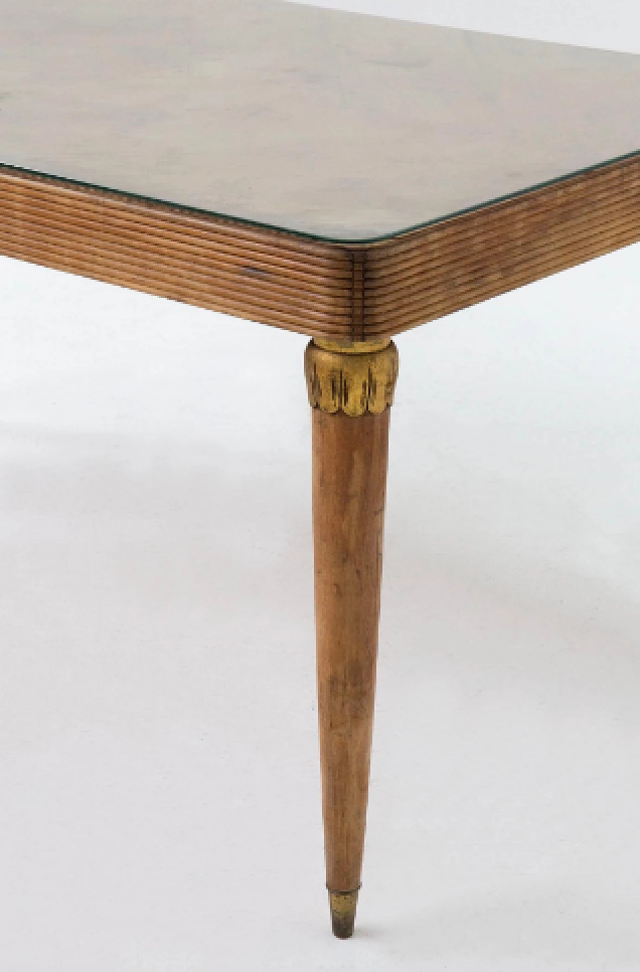 Wood, glass and brass table by Paolo Buffa, 1950s 4