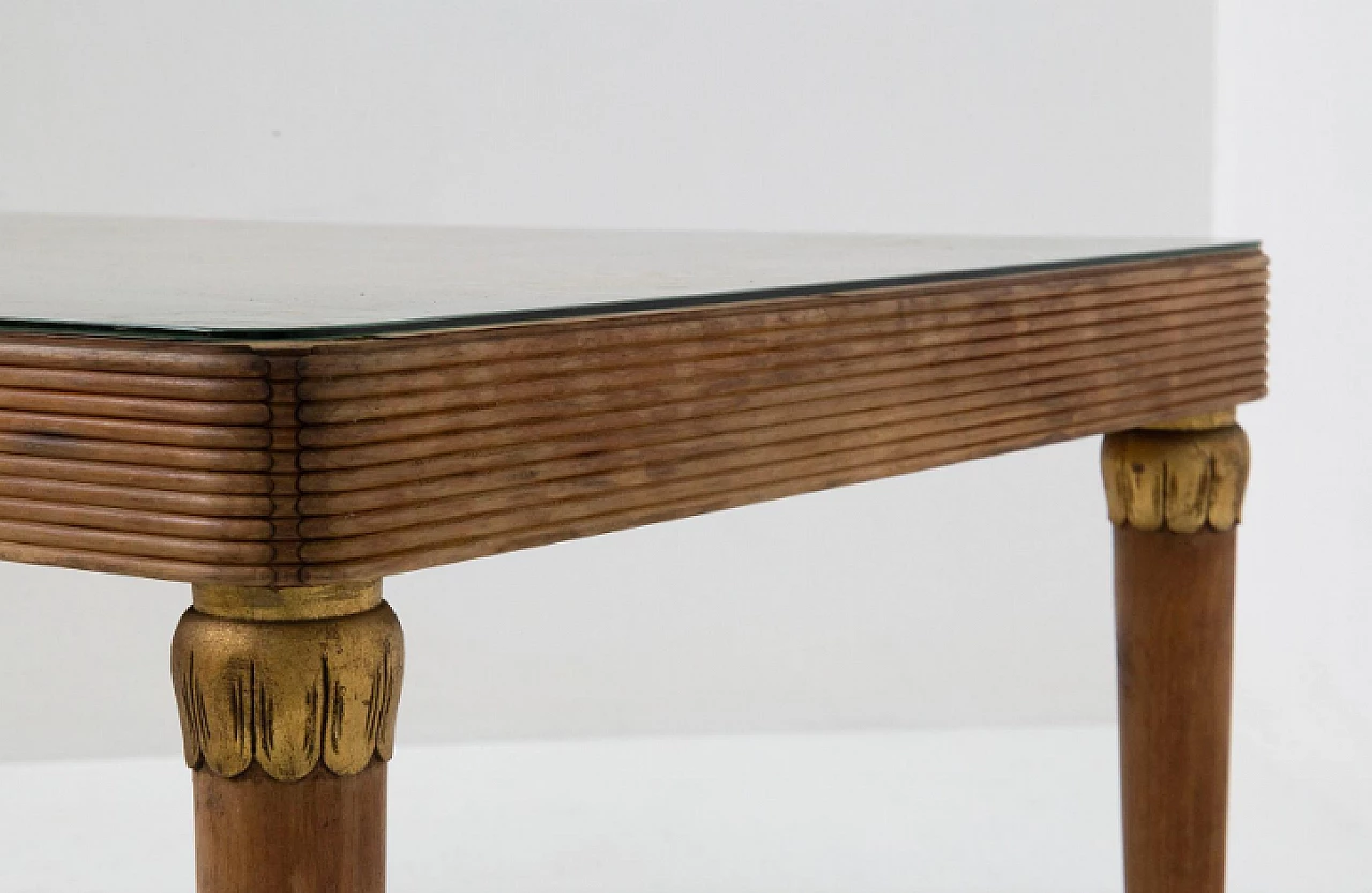 Wood, glass and brass table by Paolo Buffa, 1950s 5
