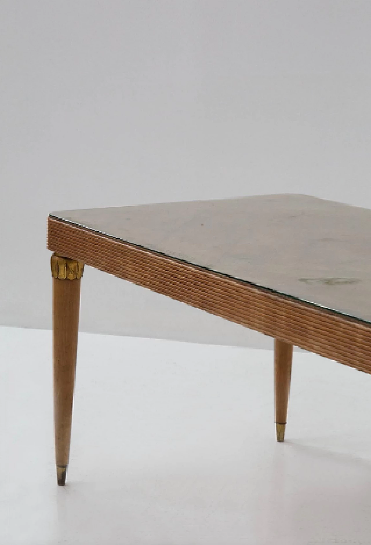 Wood, glass and brass table by Paolo Buffa, 1950s 10