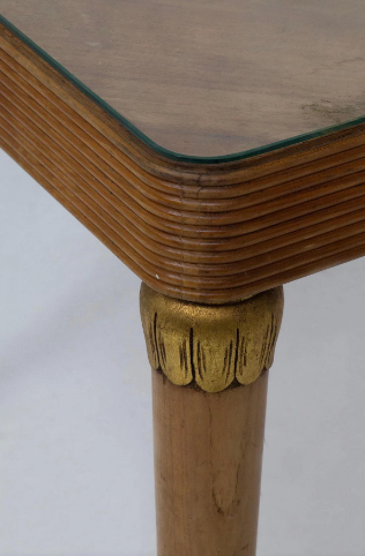 Wood, glass and brass table by Paolo Buffa, 1950s 14