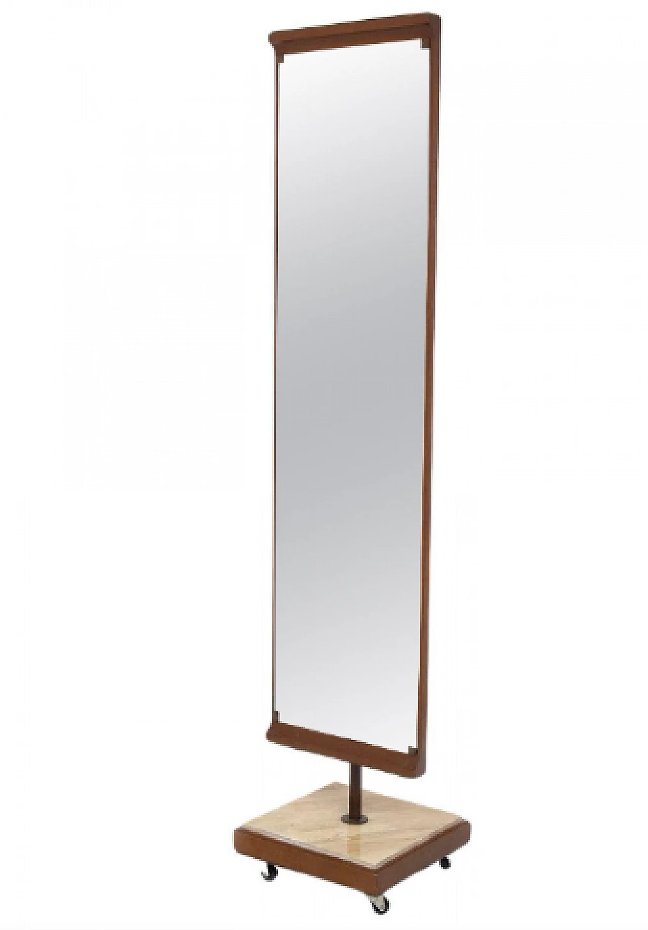 Specchio da terra con rotelle in legno, marmo e metallo, anni '50 1