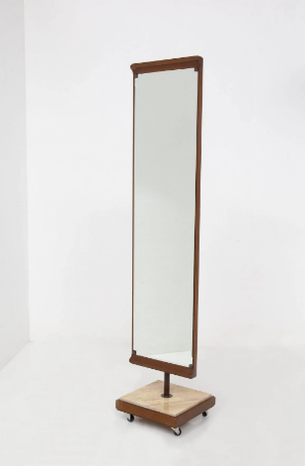 Wood, marble and metal floor mirror with casters, 1950s 3