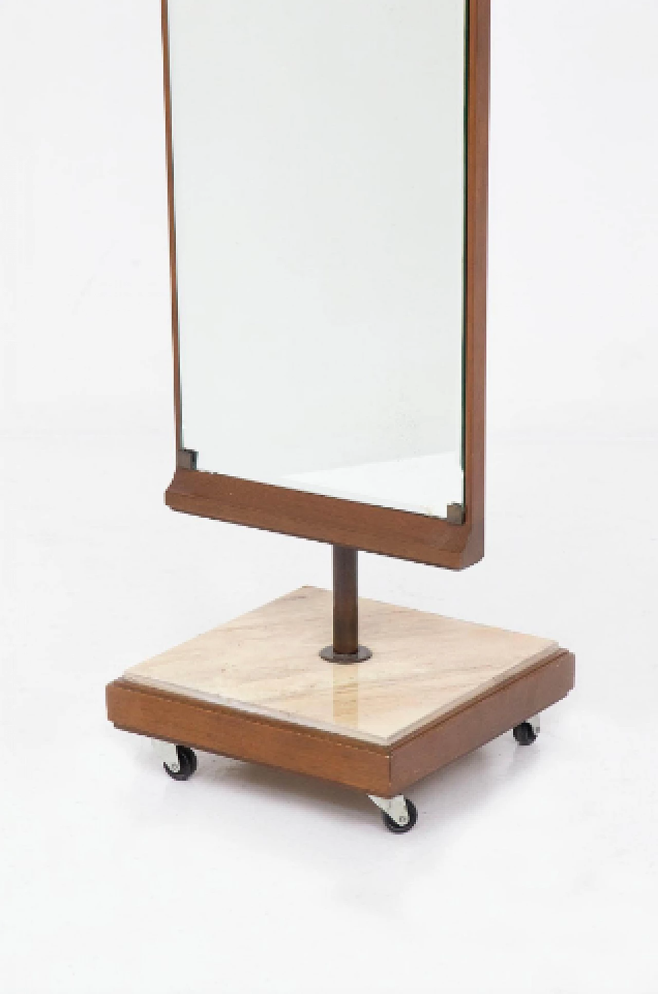 Wood, marble and metal floor mirror with casters, 1950s 5