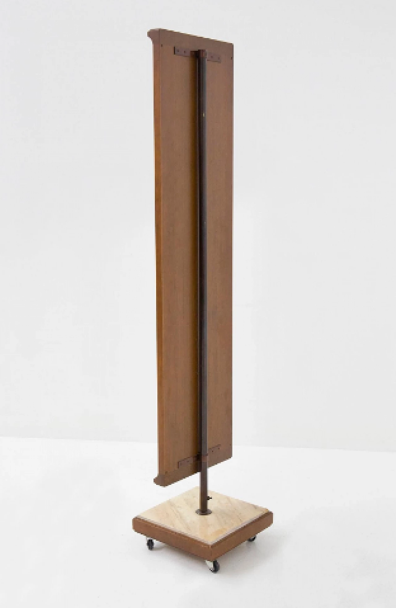 Specchio da terra con rotelle in legno, marmo e metallo, anni '50 7