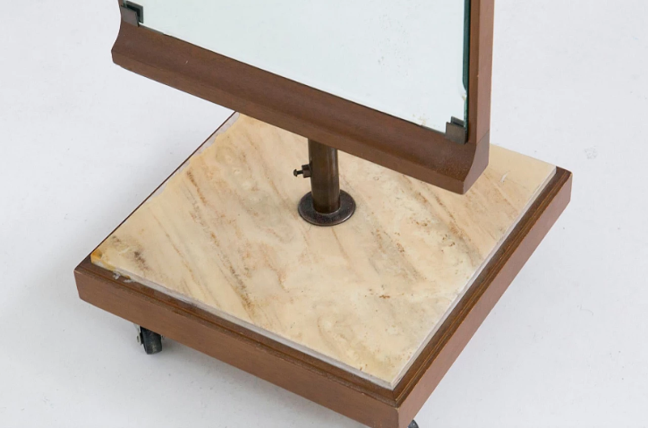 Wood, marble and metal floor mirror with casters, 1950s 8