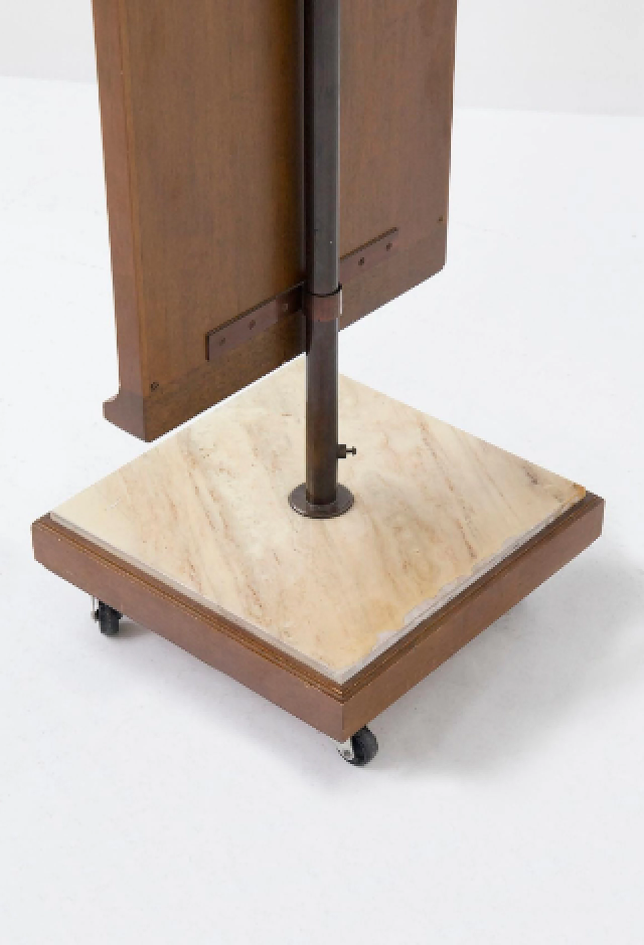 Specchio da terra con rotelle in legno, marmo e metallo, anni '50 10