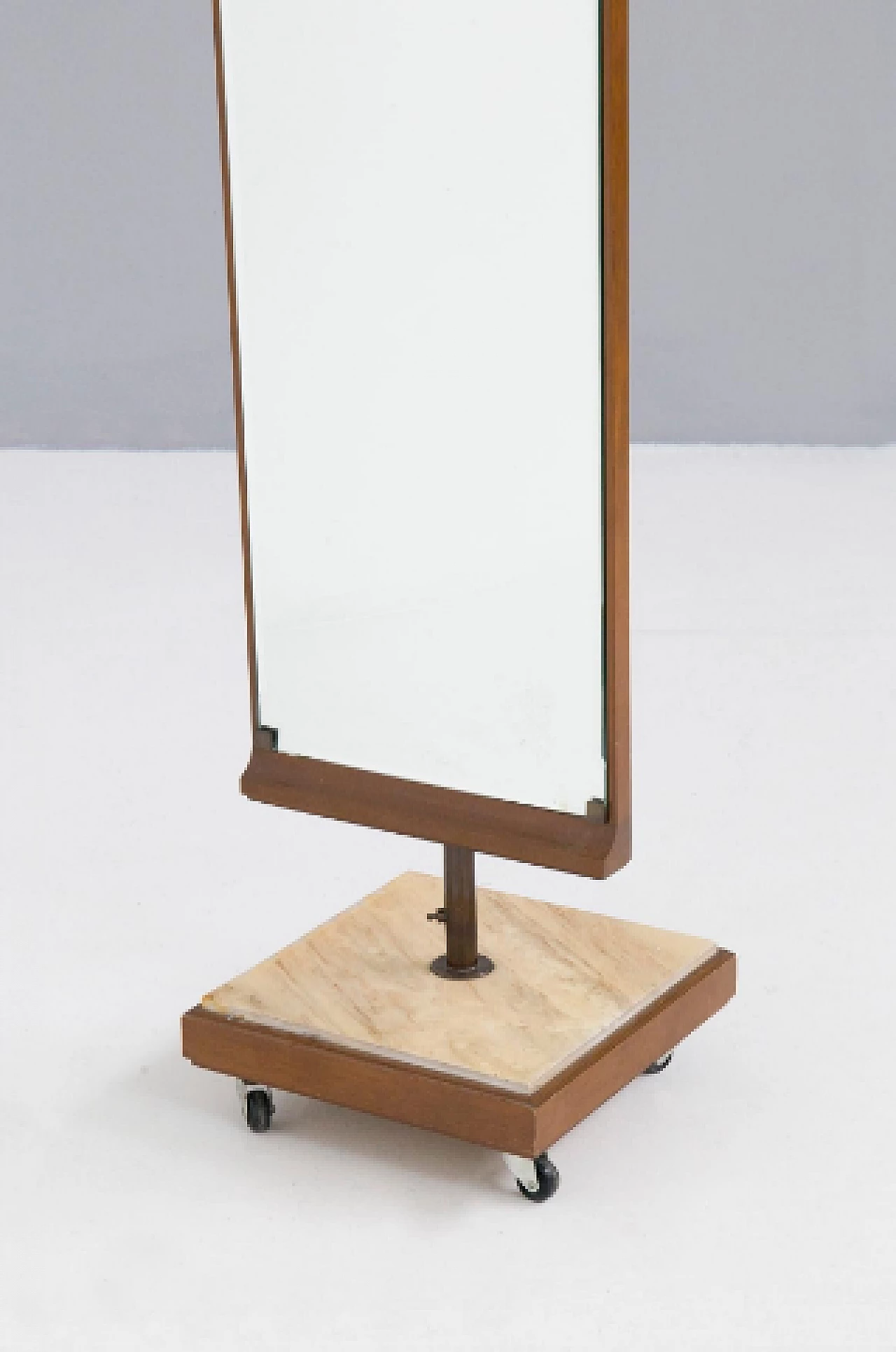Wood, marble and metal floor mirror with casters, 1950s 11