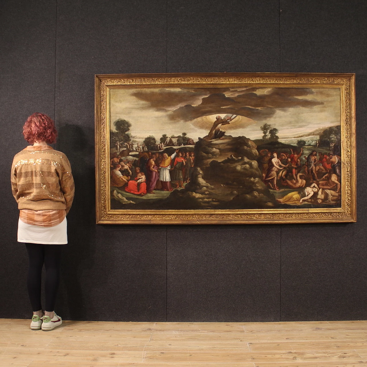 Dipinto raffigurante Mosè riceve le tavole della legge, olio su tela, '600 3