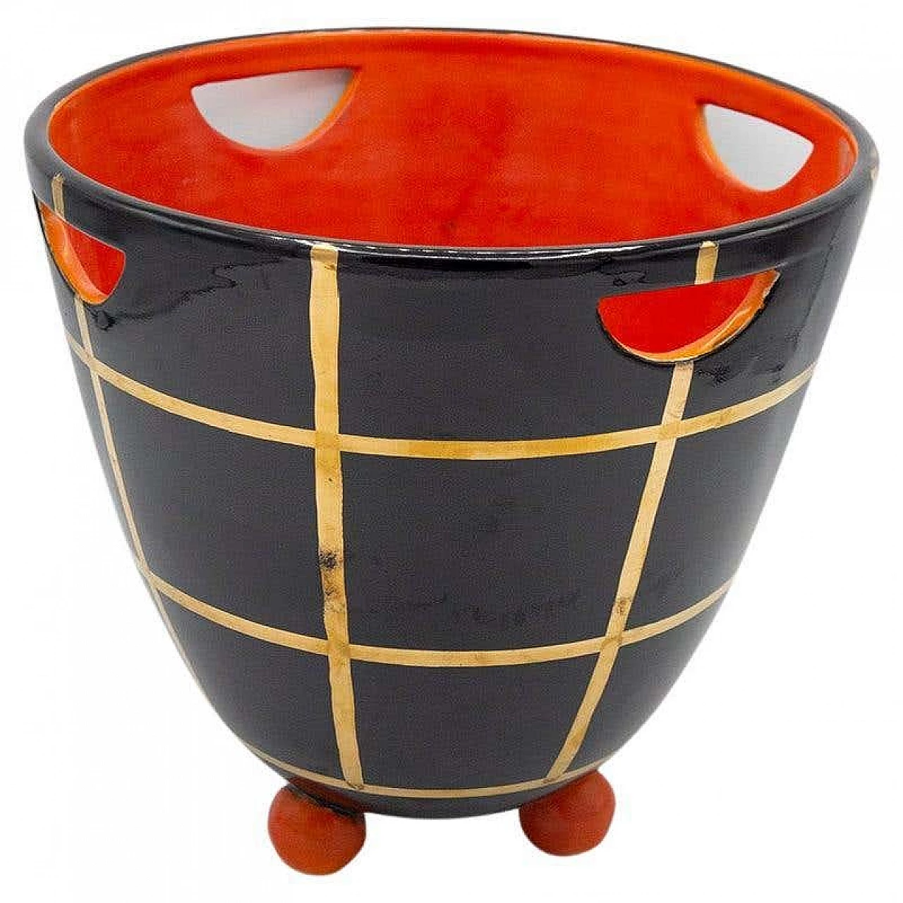 Vaso in ceramica di Deruta con tre piedi sferici, anni '70 10