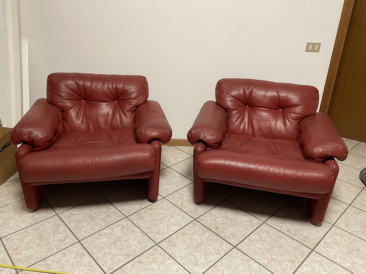 Pair of Coronado leather armchairs by Tobia Scarpa for B&B Italia, 1970s 1