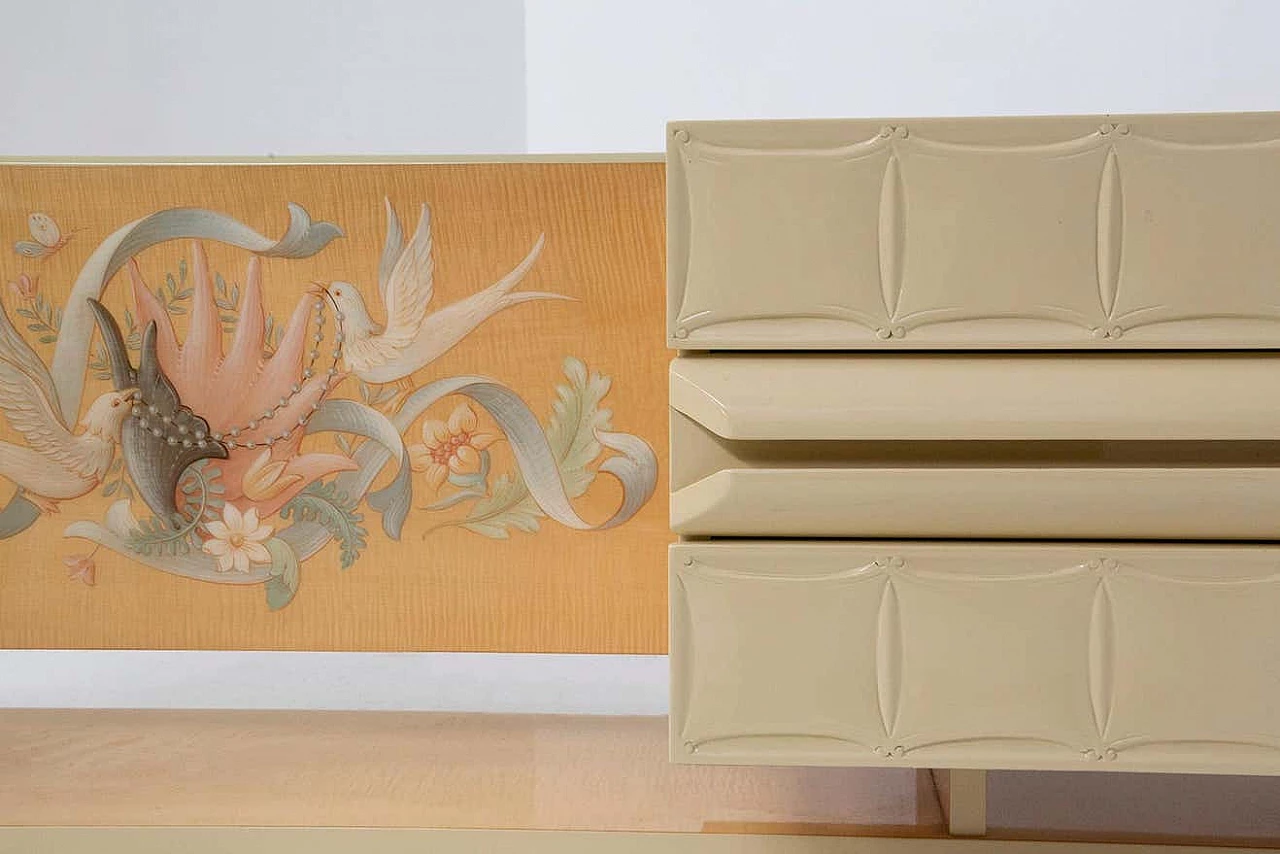Cassettiera in legno intarsiato e vetro di Giovanni Gariboldi, anni '50 2