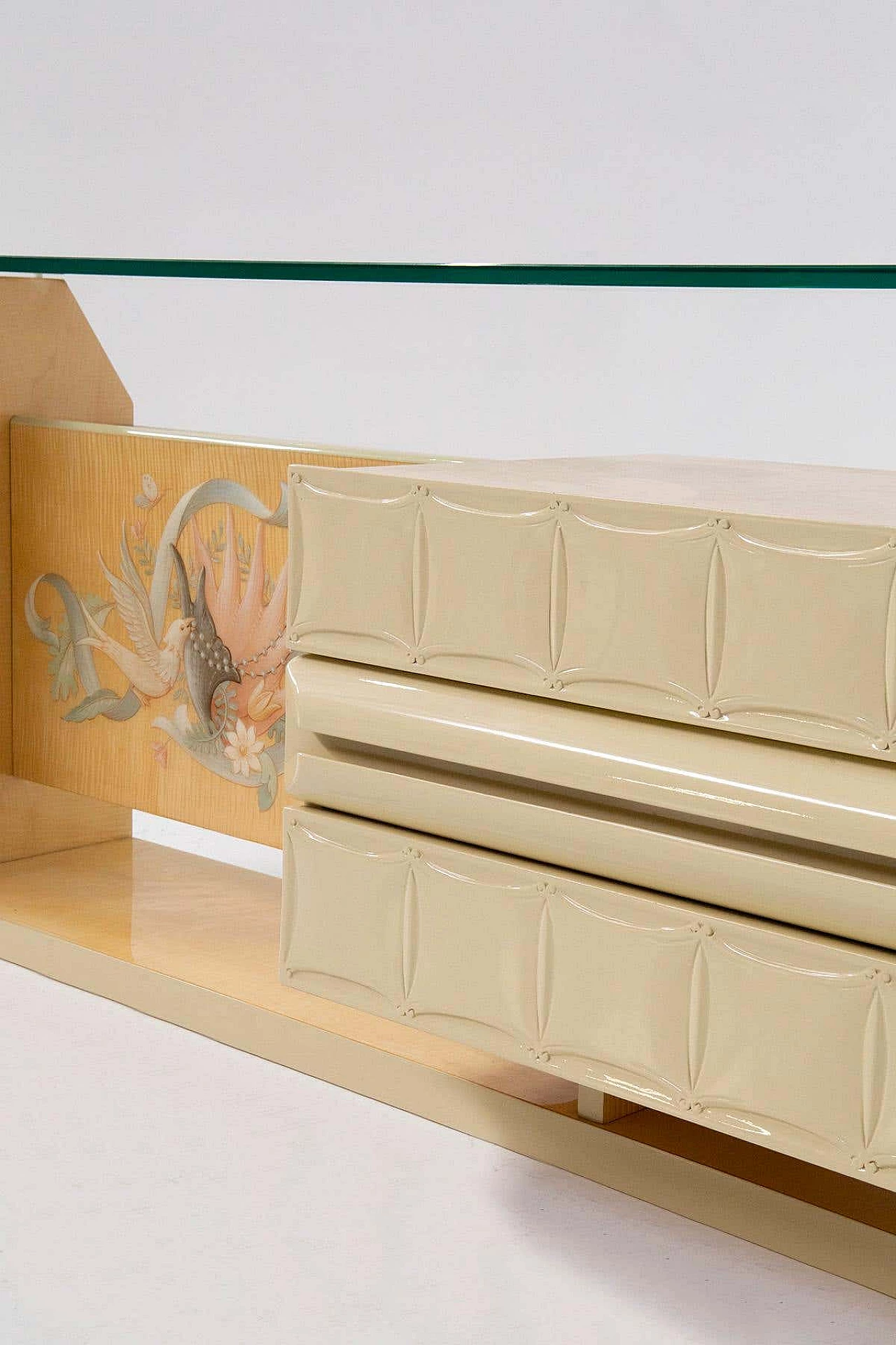 Cassettiera in legno intarsiato e vetro di Giovanni Gariboldi, anni '50 3