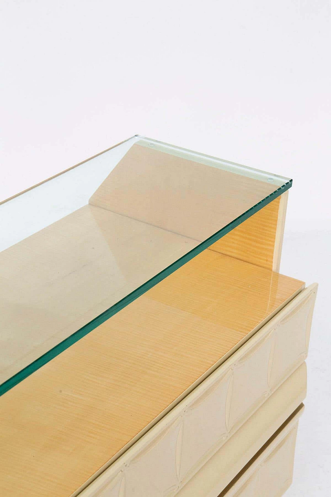 Cassettiera in legno intarsiato e vetro di Giovanni Gariboldi, anni '50 10