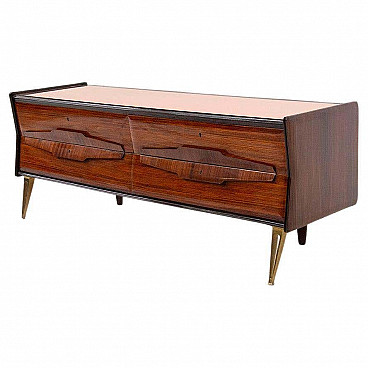 Chest of drawers in noble wood with pink mirrored glass top attributed to Gio Ponti, 1950s