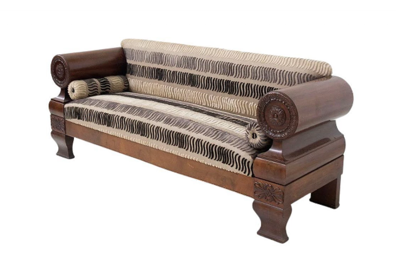 Biedermeier style carved wood and velvet sofa, early 20th century 1