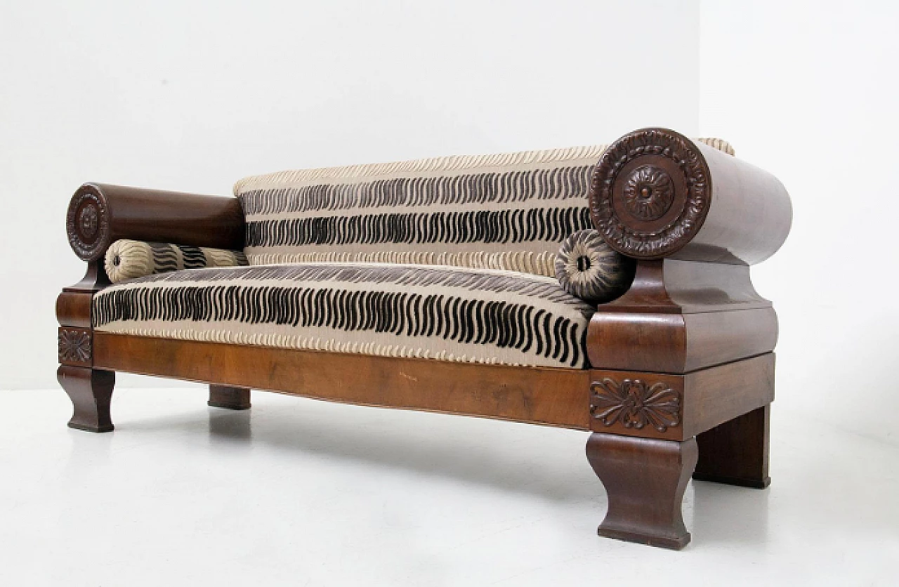 Biedermeier style carved wood and velvet sofa, early 20th century 3