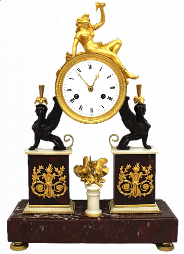 Directoire bronze and marble table pendulum clock, late 18th century