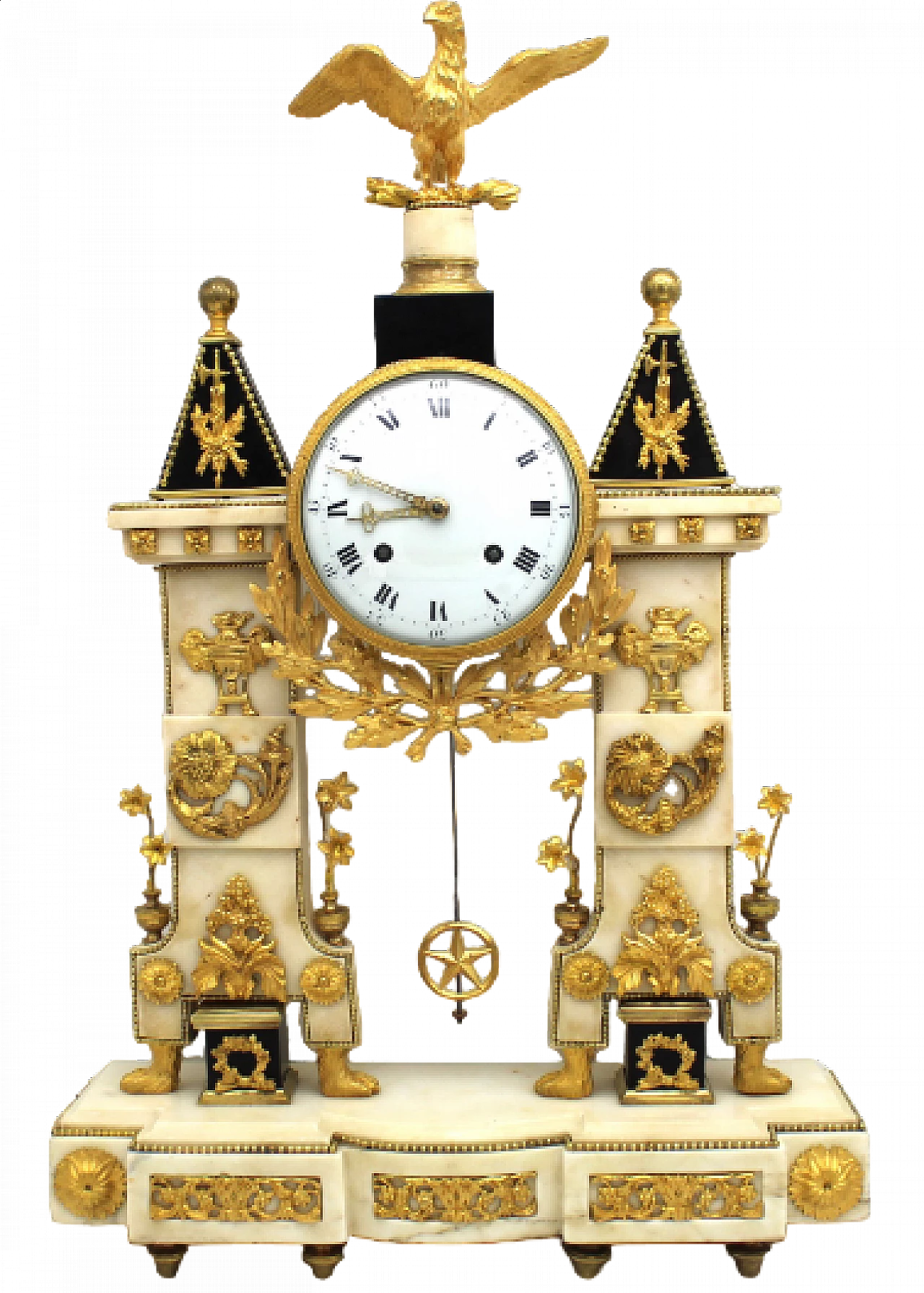 Louis XVI bronze and marble table pendulum clock, late 18th century 11