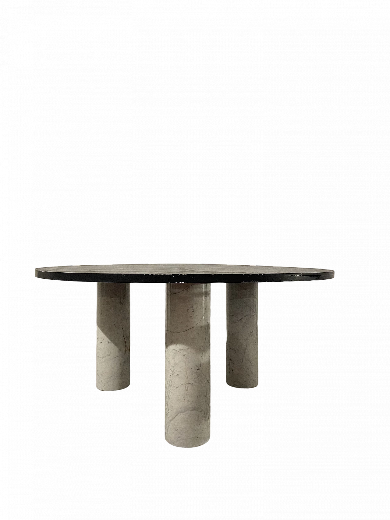 Tavolo rotondo con base in marmo bianco di Carrara e piano in ardesia, anni '70 5
