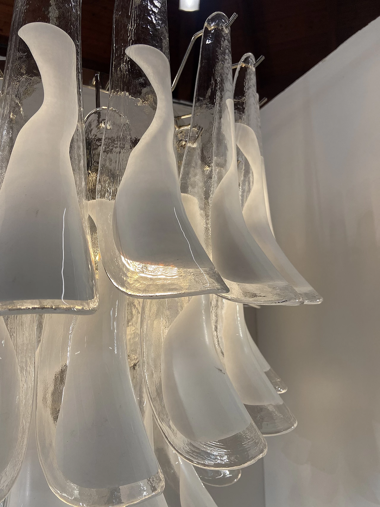 Steel and white Murano glass chandelier by Sergio Mazza for Mazzega, 1960s 1