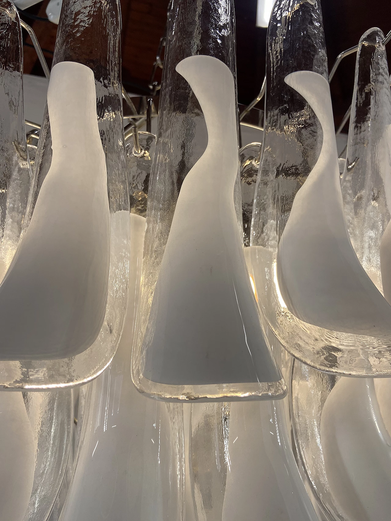 Steel and white Murano glass chandelier by Sergio Mazza for Mazzega, 1960s 4
