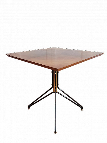 Wood, brass and metal coffee table in the style of Carlo Ratti, 1960s