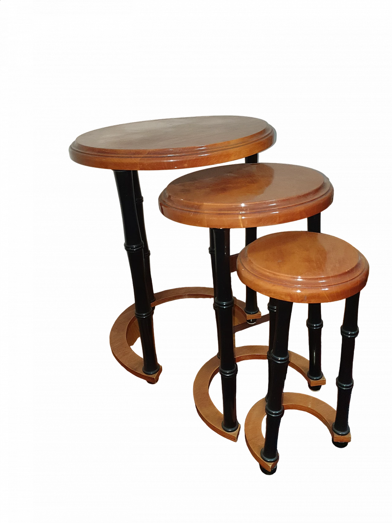 3 Tavolini a nido in legno con gambe effetto bambù ebanizzate 4