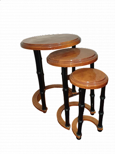 3 Wood nesting tables with ebonized bamboo-effect legs
