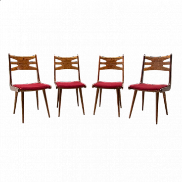 4 Walnut upholstered dining chairs, 1970s