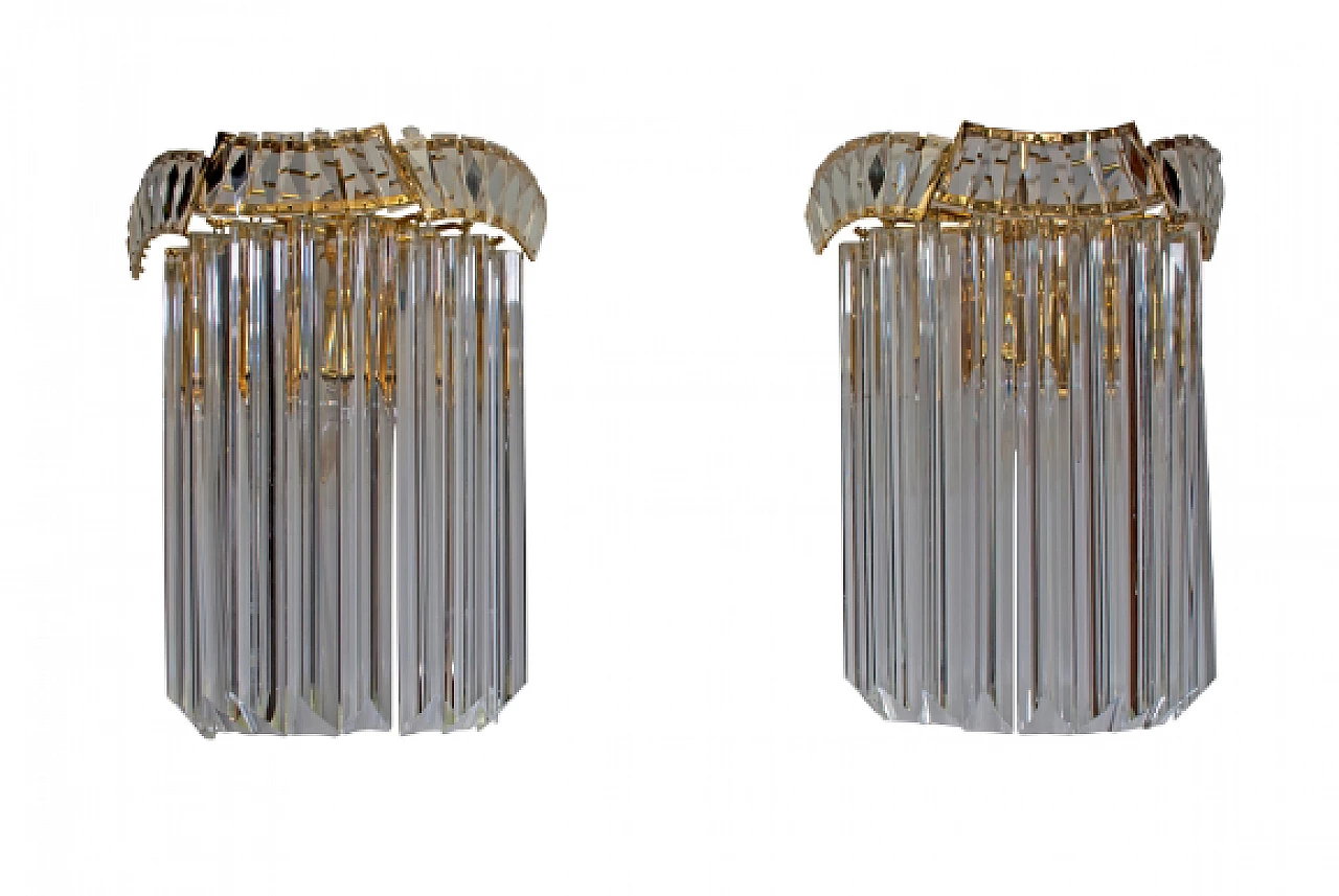 Coppia di applique Triedri in ottone e vetro di Venini, anni '70 1