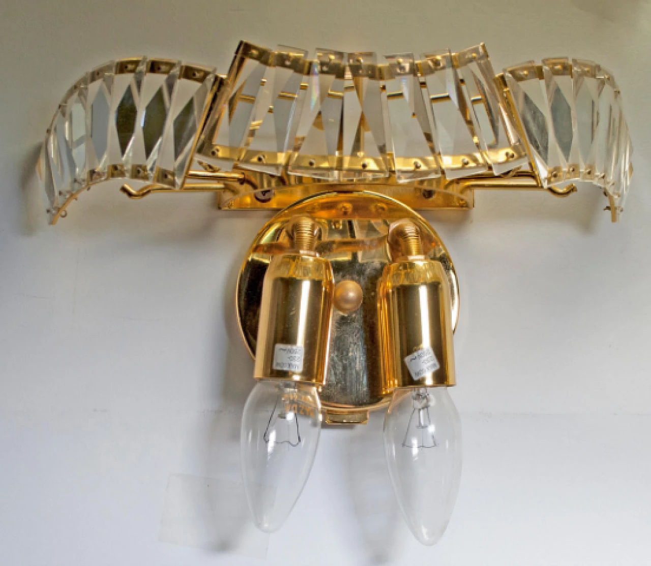 Coppia di applique Triedri in ottone e vetro di Venini, anni '70 11