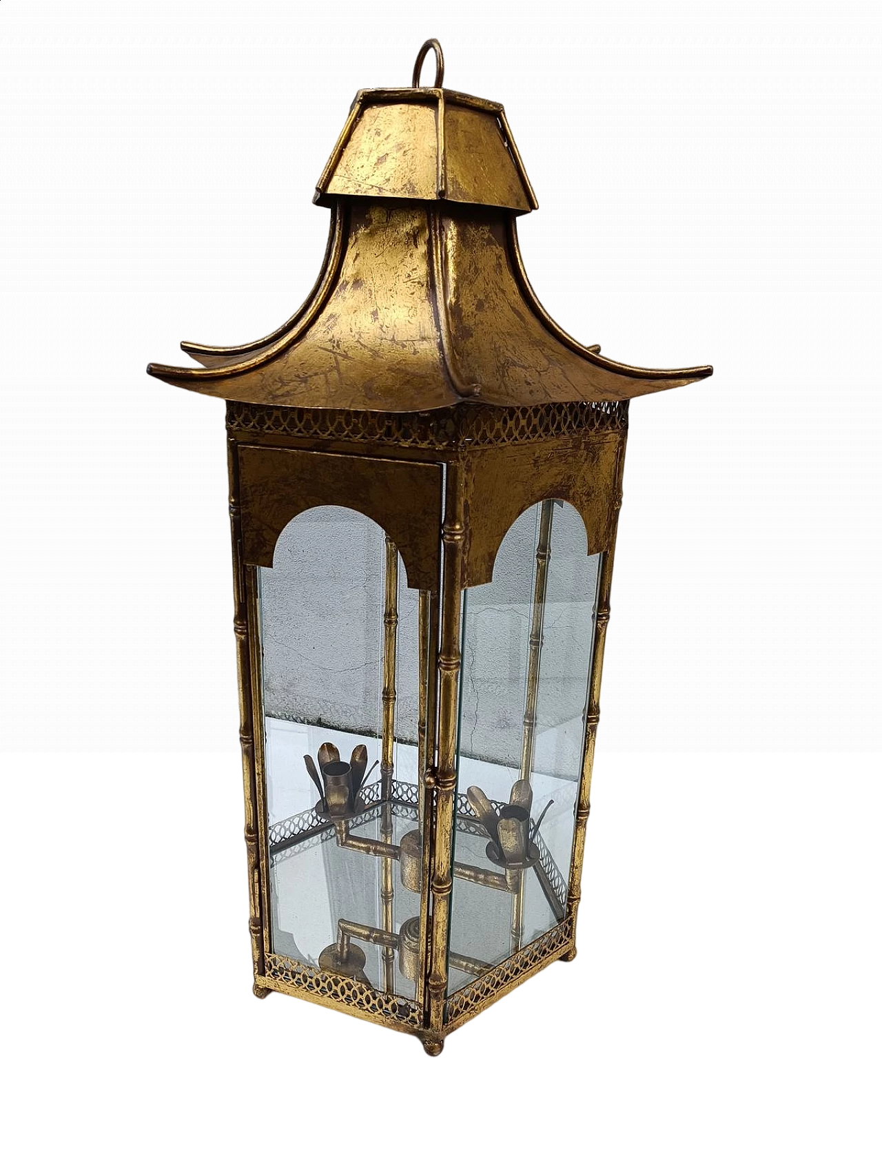 French gilded metal lantern, 1970s 6