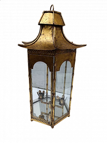 French gilded metal lantern, 1970s