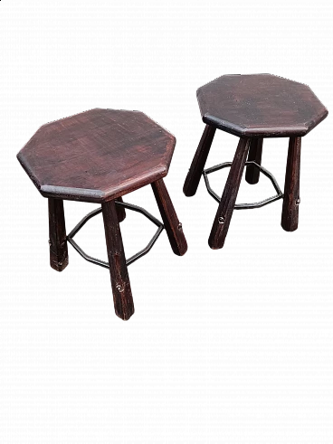 Pair of wood and iron stools, 1960s