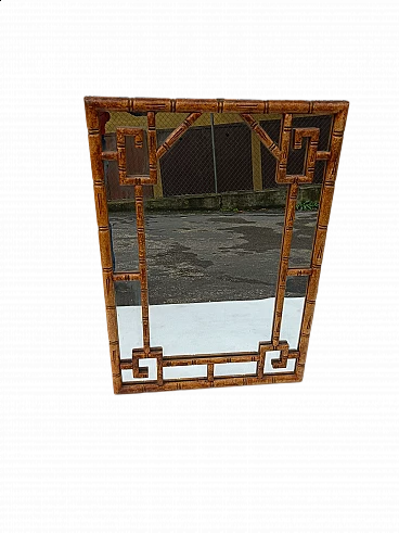 Specchio da parete in stucco effetto bambù, anni '60
