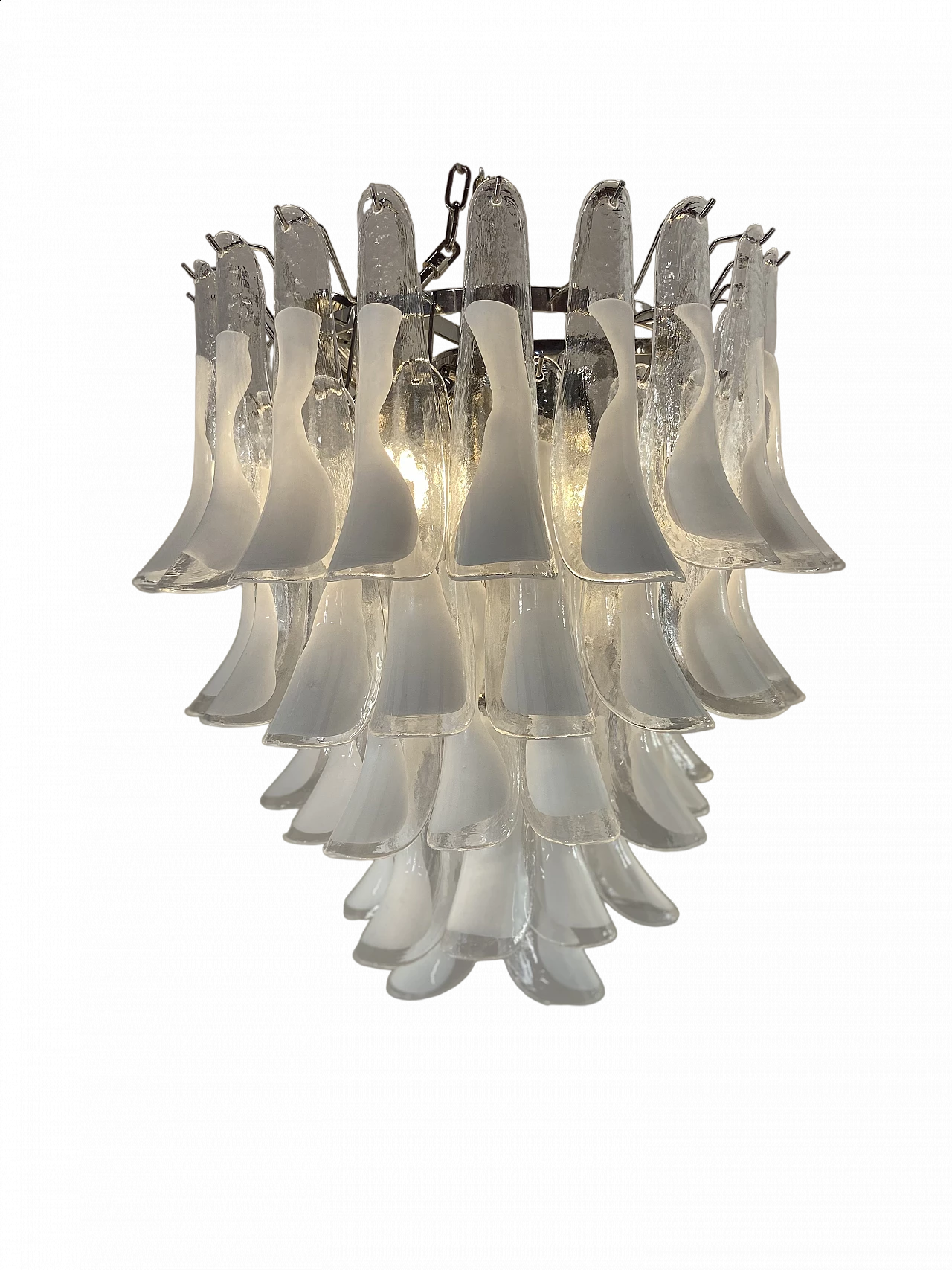 Steel and white Murano glass chandelier by Sergio Mazza for Mazzega, 1960s 5