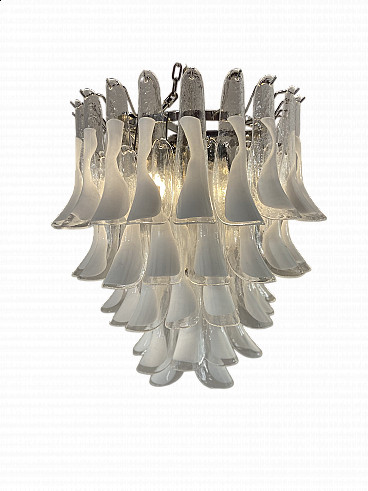 Steel and white Murano glass chandelier by Sergio Mazza for Mazzega, 1960s